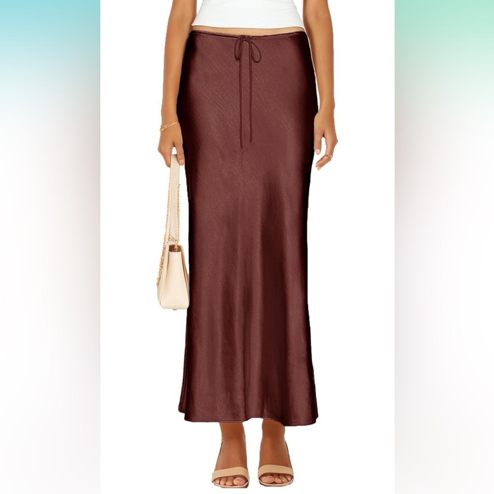 Elegant Brown Satin Maxi Skirt